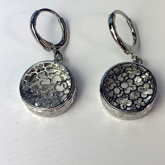 Sliver Tone Clover and Glass Crystals Earrings - Picture 4 of 4